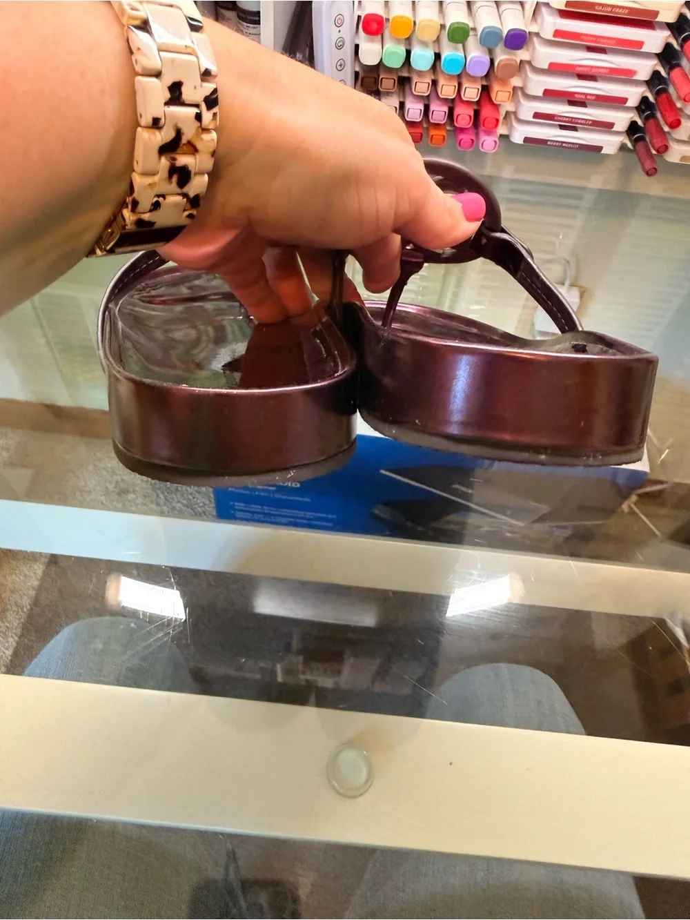 Tory Burch Metallic Plum Logo Thong Sandals - Plum